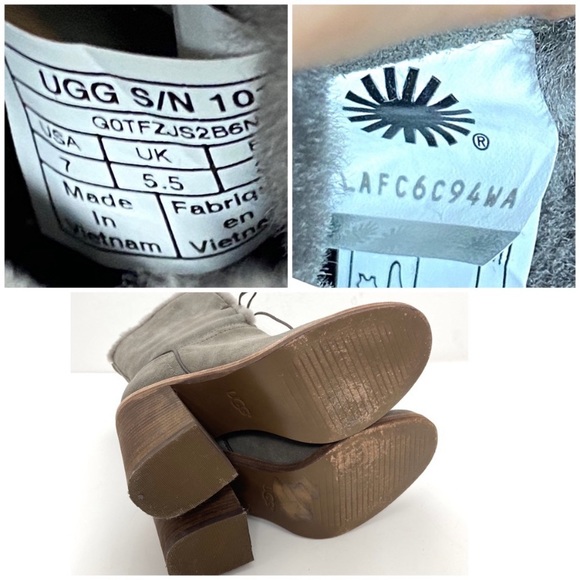 Ugg Jerene Suede Sheepskin Lined Block Heel Boot in Gray S/N 1019692 - Picture 10 of 12